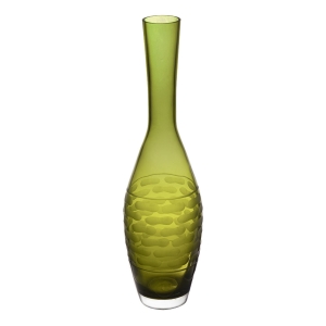 Olive Green Decorative Bottle Glass Vase H-15" D-1.75" 