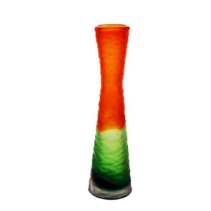 Carved Orange and Green Color Vintage Style Glass Vase 11" (Wholesale - Pack of 6)