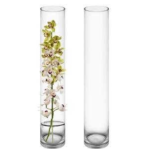 Glass Cylinder Vase H-24" x D-4" Clear (Wholesale Pack of 6)