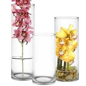 6 inches diameter glass cylinder vases set of 3