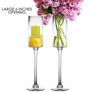 glass pillar 6 inches 24 inches height large opening candle holder