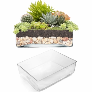 Glass Rectangular Vase Centerpiece Decorative Planter 4" x 9" x 7" Clear