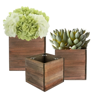 wood cube planter box in 4 inches, 5 inches and 6 inches
