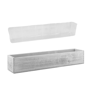 Natural Wood Rectangle White Wash Planter Box With Plastic Liner, 4" x 22" x 5" 