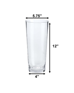 Tapered Down Glass Vase – 12" Height, 4" Width (Wholesale, 6 PCS/Case)
