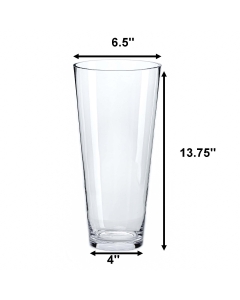 Tapered Down Glass Vase – 13.75" Height, 4" Width (Wholesale, 6 PCS/Case)