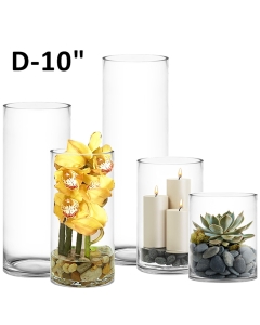 Glass Cylinder Vase H-12" x D-10" Clear (Wholesale Pack of 2)