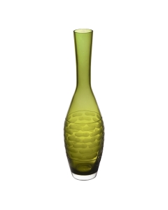 Olive Green Decorative Bottle Glass Vase H-15" D-1.75" 
