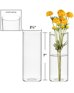 Glass Cylinder Bud Vase. H-7", D-2.5" (Wholesale 72 PCS/Case)