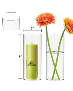 Glass Cylinder Bud Vase. H-8", D-3" (Wholesale 48 PCS/Case)