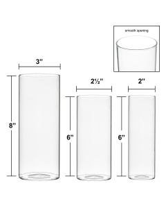 108 pcs Glass Cylinder Bud Vases Set of 3, H-6", D-2" | H-6", D-2.5" | H-8", D-3", Total of 36 Sets