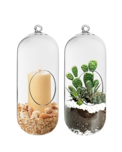 Glass Hanging Plant Terrarium Capsule Tealight Holder 12" Clear