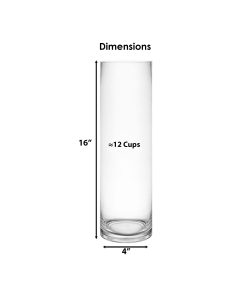 Glass Cylinder Vase H-16" x D-4" Clear (Wholesale Pack of 6)