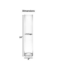 Glass Cylinder Vase H-20" x D-4" Clear (Wholesale Pack of 6)