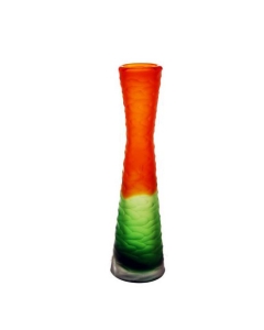 Carved Orange and Green Color Vintage Style Glass Vase 11" (Wholesale - Pack of 6)