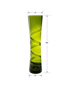 Carved Olive Green Decorative Glass Vase 16"