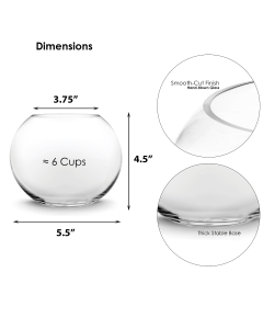 Glass Bubble Round Shape Terrarium Bowl H-4.5" D-6" Opening-4.25" Clear
