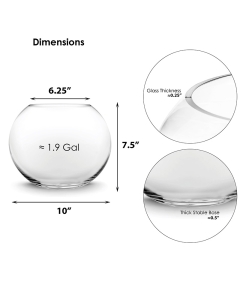 Glass Bubble Round Plant Terrarium Fish Bowl H-10" D-12" Opening-6.5" Clear (Wholesale - Pack of 6)