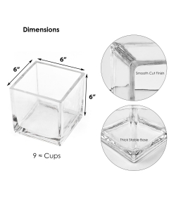 Glass Cube Vase Square Centerpiece Candle Holder 6" x 6" x 6" Clear