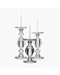Set of 3 Baluster Glass Dual Use Pillar Taper Candle Holders, H-7.5" H-9.5" H-11.5" (Wholesale 4 SETS/Case - 12 pcs)