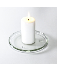 Glass Candle Pillar Dish Holder 8" Clear