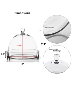 Glass Dome Cloche Plant Terrarium Bell with Glass Tray 7.5" x 8" Clear