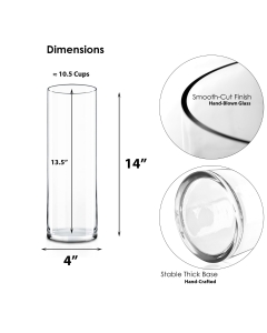 Glass Cylinder Vase H-14" x D-4" Clear (Wholesale Pack of 6)