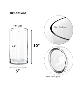 Glass Cylinder Vase H-10" x D-5" Clear (Wholesale Pack of 6)