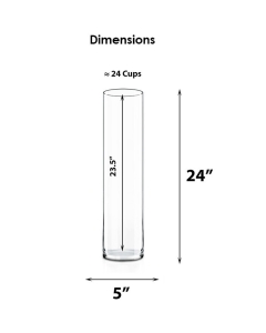 Glass Cylinder Vase H-24" x D-5" Clear (Wholesale Pack of 4)
