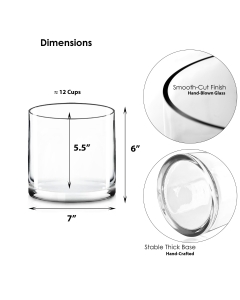 Glass Cylinder Vase H-6" x D-7" Clear (Wholesale Pack of 6)
