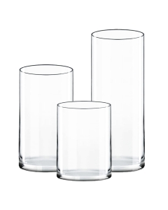 Glass Cylinder Vase Set of 3, D-6" x H-8", 12", 16" (4 Sets - 12 Vases)