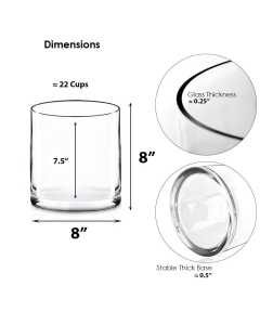 Glass Cylinder Vase H-8" x D-8" Clear (Wholesale Pack of 4)