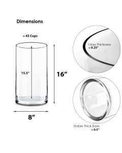 Glass Cylinder Vase H-16" x D-8" Clear (Wholesale Pack of 4)