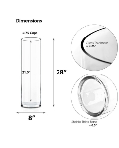 Glass Cylinder Vase H-28" x D-8" Clear (Wholesale Pack of 4)