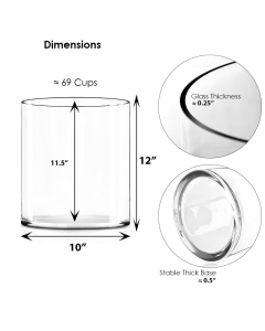 Glass Cylinder Vase H-12" x D-10" Clear (Wholesale Pack of 2)
