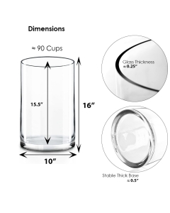 Glass Cylinder Vase H-16" x D-10" Clear (Wholesale Pack of 2)