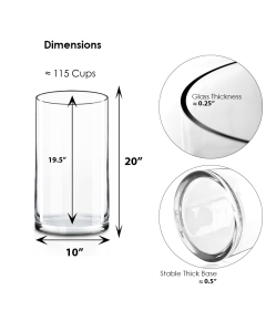 Glass Cylinder Vase H-20" x D-10" Clear (Wholesale Pack of 2)