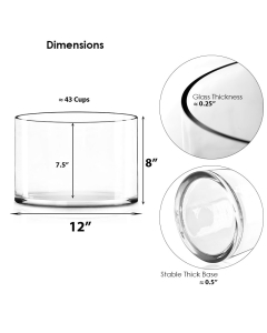 Glass Cylinder Vase H-8" x D-12" Clear (Wholesale Pack of 2)