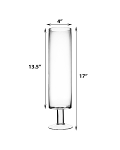 Glass Hurricane Short Stem Pillar Candle Holder H-17" x D-4" Clear (Wholesale Pack of 6)