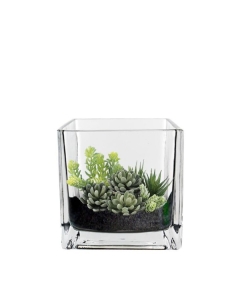 Glass Cube Vase Square Centerpiece Candle Holder 4" x 4" x 4" Clear