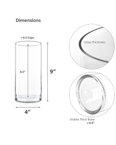 Glass Cylinder Vase H-9" x D-4" Clear (Wholesale Pack of 12)