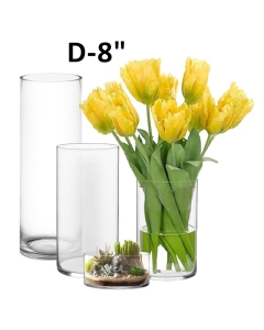 Glass Cylinder Vase H-4" x D-8" Clear (Wholesale Pack of 4)