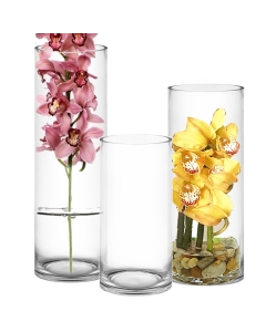 6 inches diameter glass cylinder vases set of 3