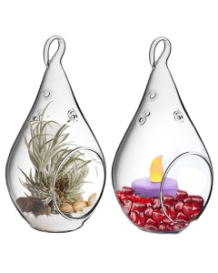 Glass Plant Terrarium Teardrop Tealight Candle Holder 5.5" Clear