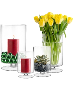 Glass pedestal stemmed candle holder for pillar candle