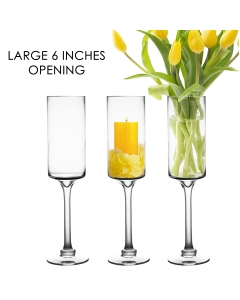 Modern Glass Footed Pillar Candle Holder H-20" x D-6" Clear (Wholesale Pack of 4)