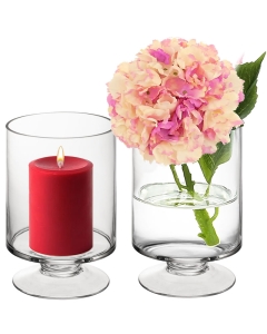 Contemporary Short Stem Glass Candle Holder H-6" x D-3.75" Clear (Wholesale Pack of 12)