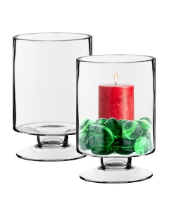 Contemporary Short Stem Glass Candle Holder H-6" x D-3.75" Clear chrstmas