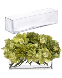 Glass Rectangular Vase Centerpiece Decorative Planter 4" x 16" x 4" Clear (Wholesale Pack of 4)