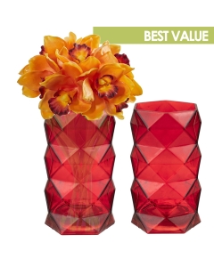 red 7" geometric prism vases spring